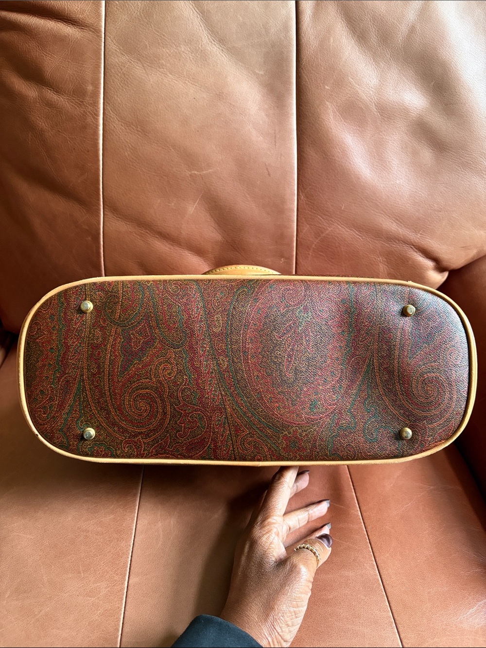 Beautiful Etro Paisley Dome Satchel with Tan Trim - Picture 8 of 10